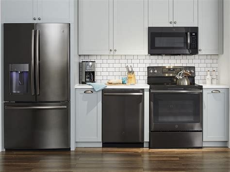 ge stainless steel appliances with dark cabinets|ge black stainless steel oven.